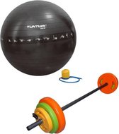 Tunturi - Fitness Set - Halterset 20 kg incl stang - Gymball Zwart met Anti Burst 55 cm