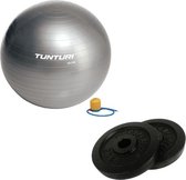 Tunturi - Fitness Set - Halterschijven 2 x 2,5 kg - Gymball Zilver 65 cm
