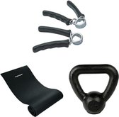 Tunturi - Fitness Set - Kettlebell 4 kg - Fitnessmat 160 x 60 x 0,7 cm - Knijphalters 2 stuks