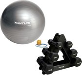 Tunturi - Fitness Set - Dumbbell Opbergrek incl 2x 1 t/m 3 dumbbells  - Gymball Zilver 75 cm