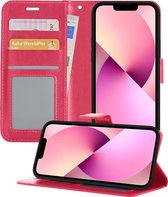 Hoesje Geschikt voor iPhone 13 Pro Hoesje Book Case Hoes Wallet Cover - Hoes Geschikt voor iPhone 13 Pro Hoesje Bookcase Hoes - Donkerroze