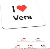 Onderzetters voor glazen - I love - Vera - Meisje - 10x10 cm - Glasonderzetters - 6 stuks