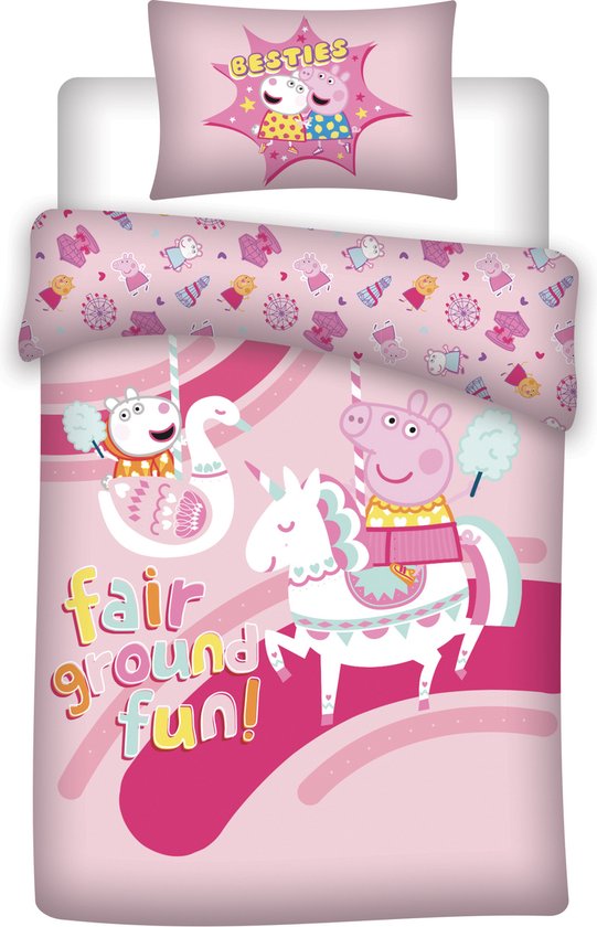 Foto: Peppa pig unicorn dekbedovertrek eenpersoons 140 x 200 cm roze