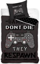 DREAMEE Gamer Dekbedovertrek Respawn - Eenpersoons - 140x200 cm - Antraciet
