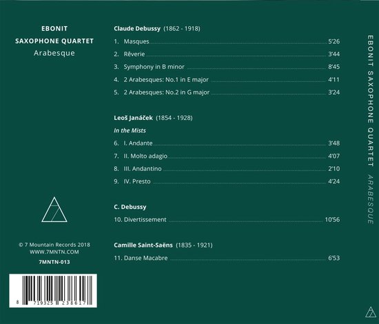 Albumhoes met tracklijst voor Ebonit Saxophone Quartet Arabesque.