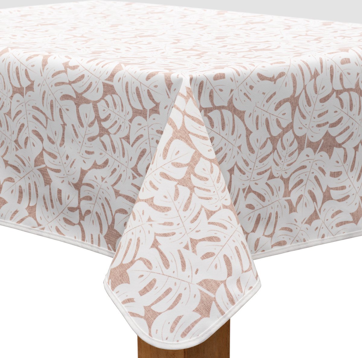 MixMamas Tafelzeil - 140 x 200 cm - Monstera Taupe/Wit