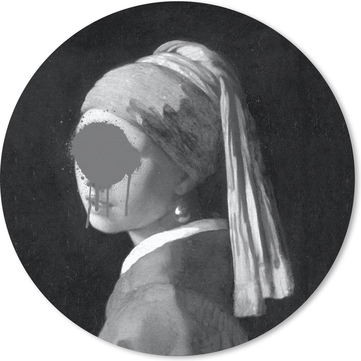 Muismat rond 30x30 cm - Mousepad Het meisje met de parel - Johannes Vermeer - Zwart - Wit - Ronde muismatten