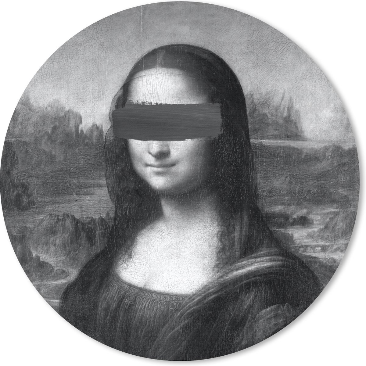 Muismat rond 30x30 cm - Mousepad Mona Lisa - Leonardo da Vinci - Zwart - Wit - Ronde muismatten