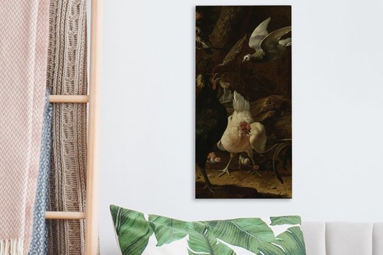 Toile Peinture Vogels dans un Parc - Peinture de Melchior d'Hondecoeter - 20x40 cm - Décoration murale