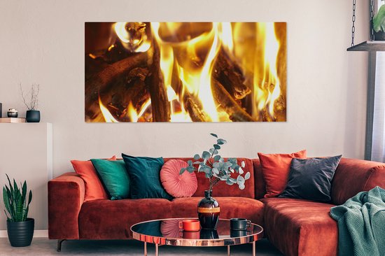 Tableau sur toile Une cheminée avec feu - 160x80 cm - Décoration murale