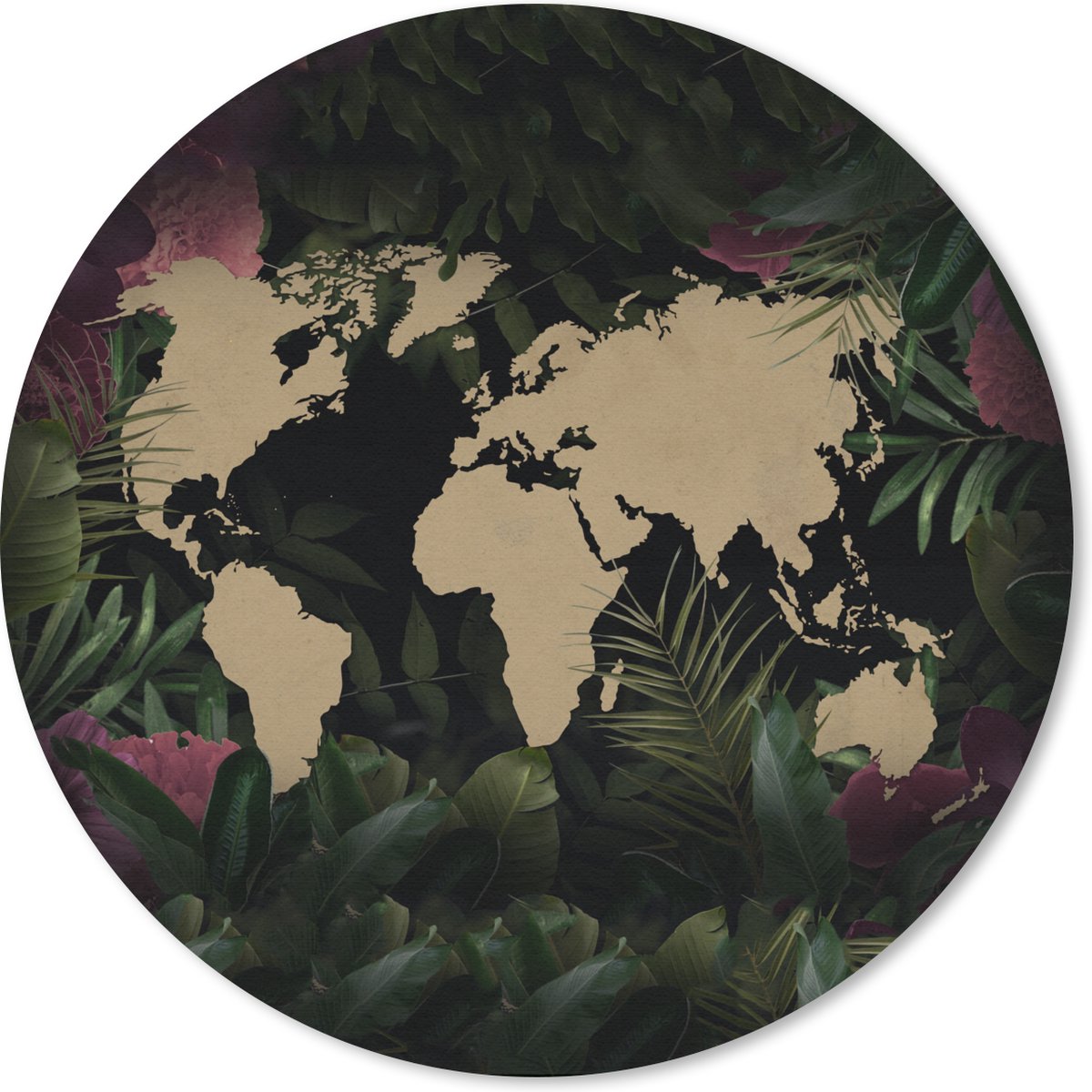 Muismat rond 30x30 cm - Mousepad Wereldkaart - Bruin - Bladeren - Ronde muismatten