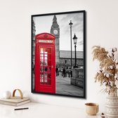 Akoestische panelen - Geluidsisolatie - Akoestische wandpanelen - Akoestisch schilderij AcousticPro® - paneel met rode telefooncel en Bigben - Design 152 - Basic - 60X90 - zwart- W