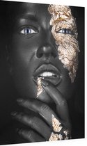 Zwarte vrouw bodypaint met gouden makeup - Foto op Dibond - 40 x 60 cm