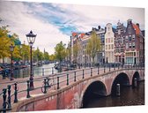 Hollandse grachtenpanden aan een Amsterdamse gracht - Foto op Dibond - 60 x 40 cm