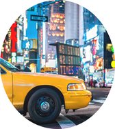 Close-up van een gele taxi op Times Square in New York - Foto op Dibond - ⌀ 80 cm