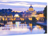 Avondgloed bij de Engelenbrug over de Tiber in Rome - Foto op Dibond - 90 x 60 cm