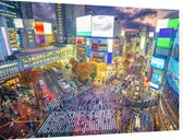 Beroemde Shibuya Crossing bij neon verlichting in Tokio  - Foto op Dibond - 90 x 60 cm