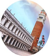 Campanile en een verlaten Piazza San Marco in Venetië - Foto op Dibond - ⌀ 80 cm