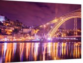 De imposante Dom Luis brug in Porto uitgelicht bij nacht - Foto op Dibond - 60 x 40 cm