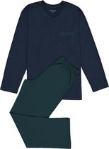 SCHIESSER heren pyjama - V-hals - donkerblauw met groen dessin -  Maat: M