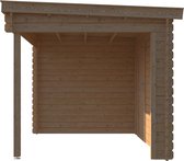 Blokhut met overkapping lessenaar dak 250 x 250 + 300cm met extra deur