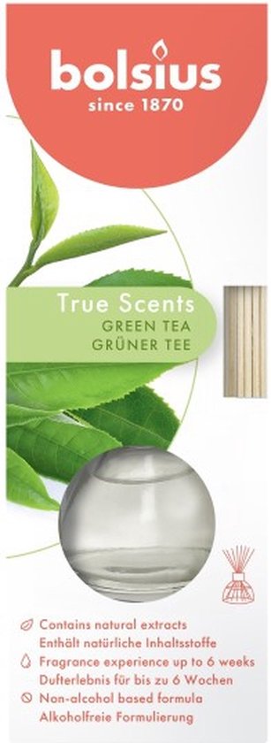 6 pièces Bolsius bâtons parfumés thé vert - diffuseurs d'arômes thé vert 45 ml True Scents