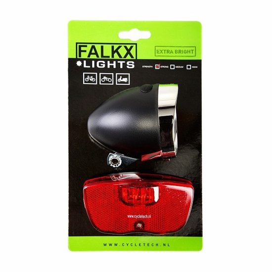 Falkx Retro LED fietsverlichtingsset - koplamp en achterlicht met reflector - inclusief batterijen — afbeelding 4