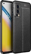 OnePlus Nord 2 Hoesje - MobyDefend TPU Gelcase - Lederlook - Zwart - GSM Hoesje - Telefoonhoesje Geschikt Voor: OnePlus Nord 2