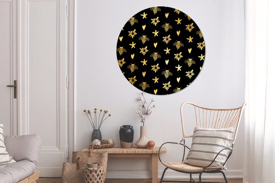 WallCircle - Stickers muraux - Cercle de papier peint - Abeille - Or - Motif - 120x120 cm - Cercle mural - Autocollant - Papier peint autocollant rond XXL