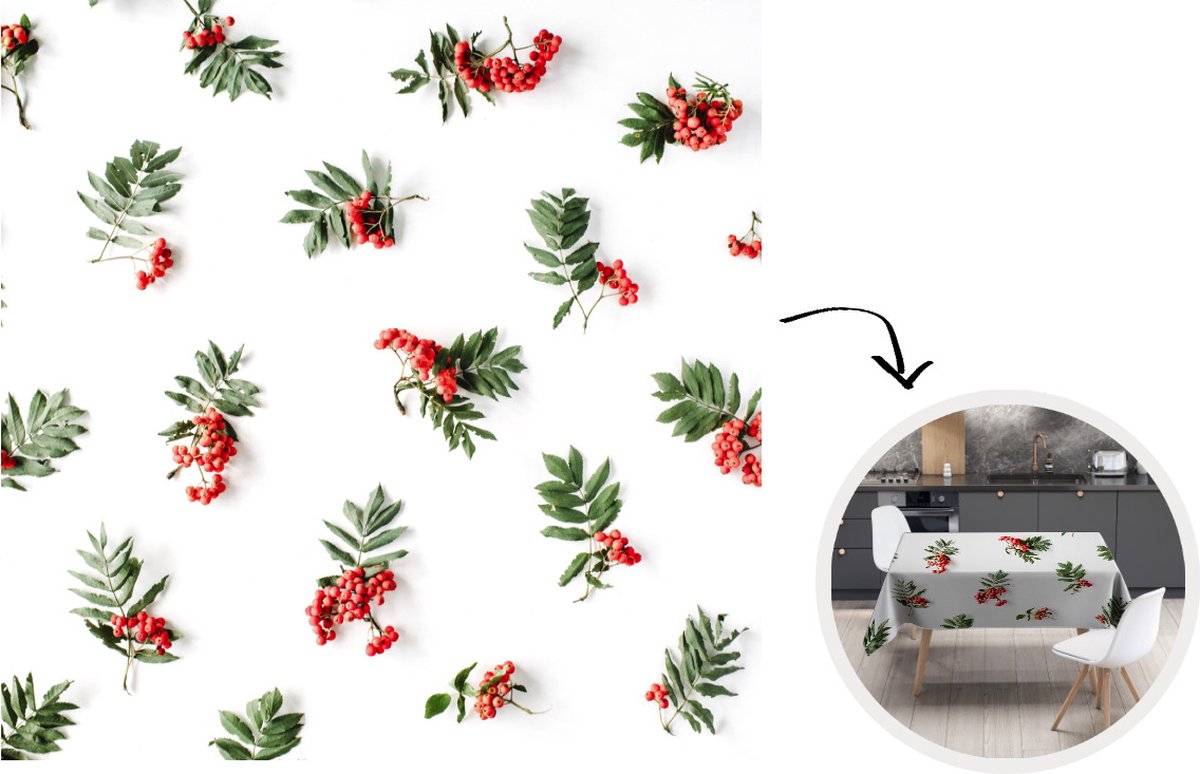 Tafelkleed - Tafellaken - 180x180 cm - Winter - Wit - Mistletoe - Binnen en Buiten