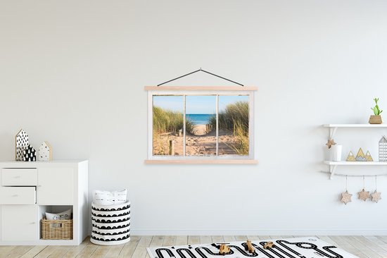 Porte-affiche avec affiche - Affiche scolaire - Transparent - Plage - Mer - 120x80 cm - Lattes vierges