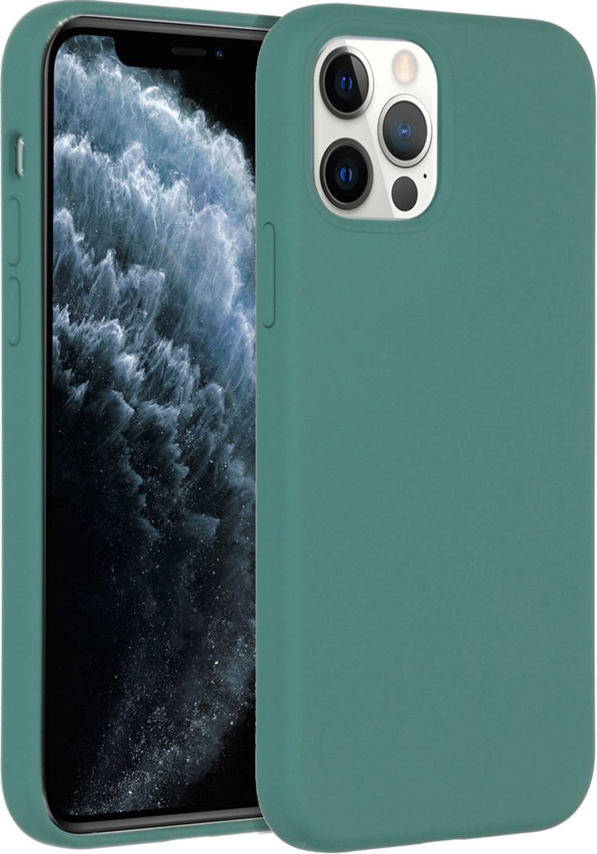iPhone 12 Hoesje Siliconen - iPhone 12 Pro Hoesje - Accezz Liquid Silicone Backcover - Donkergroen