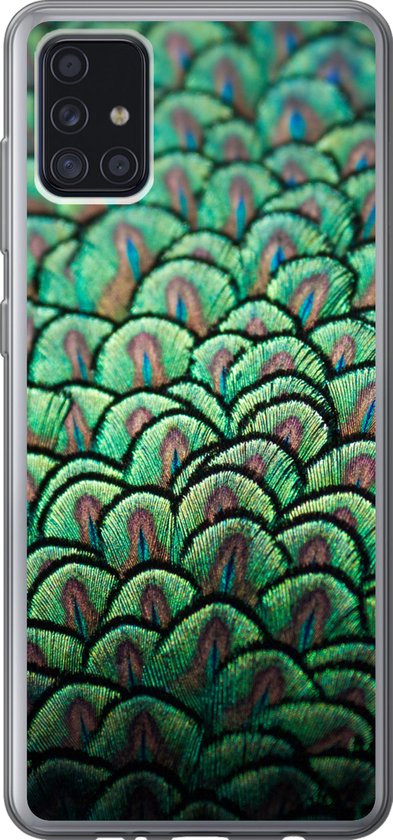 Geschikt voor Samsung Galaxy A52 5G hoesje - Close-up van de veren van een pauw - Siliconen Telefoonhoesje