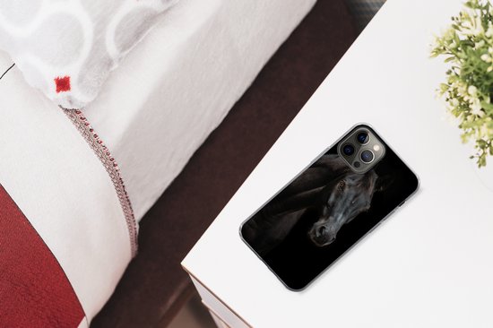 Coque iPhone 12 Pro - Cheval - Animal de la ferme - Zwart - Coque de téléphone en Siliconen