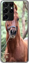 Geschikt voor Samsung Galaxy S21 Ultra hoesje - Paard - Bos - Halster - Siliconen Telefoonhoesje