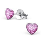 Aramat jewels ® - 925 sterling zilveren oorbellen hart glitter paars