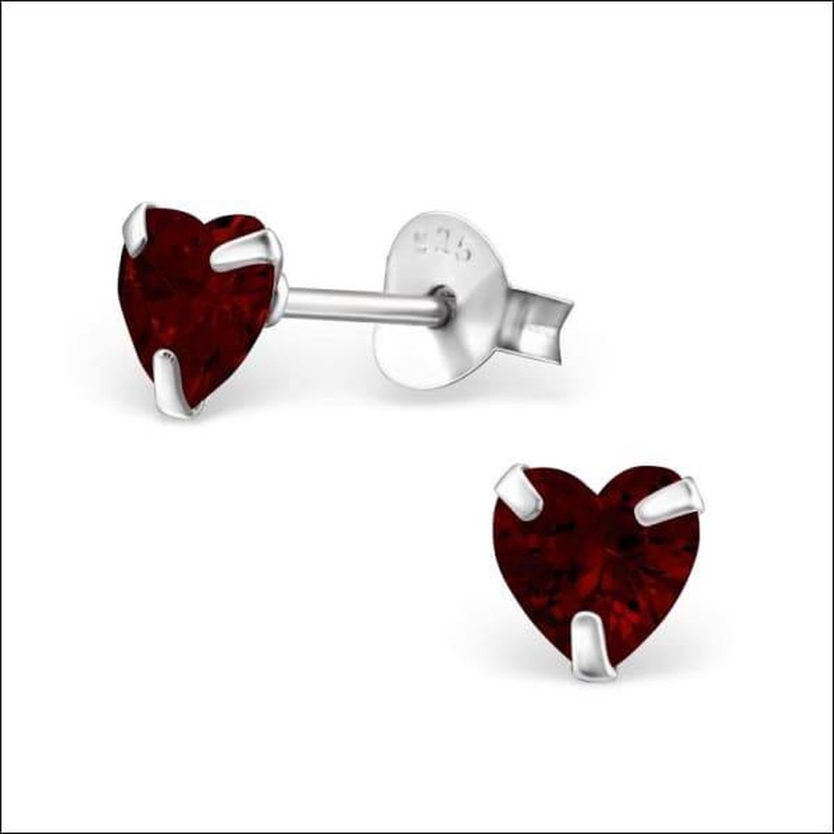 Aramat jewels ® - Kinder oorbellen met zirkonia hart 925 zilver rood 5mm