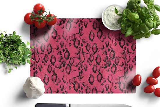 Planche à Découper en Verres - 39x28 - Imprimé Serpent - Rose - Zwart - Glas à Planches à découper