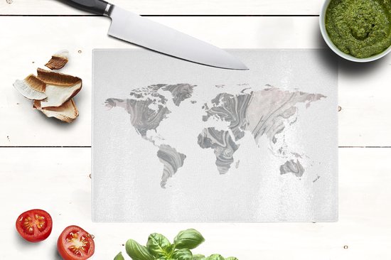 Planche à découper en Verres - 28x20 - Wereldkaart - Peinture - Grijs - Planches à découper en Glas