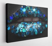 Onlinecanvas - Schilderij - Lippen Met Creatieve Make-up Zwarte Achtergrond Art Horizontaal Horizontal - Multicolor - 40 X 30 Cm