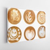 Koffie latte art cappuccino schuim set geïsoleerd op een witte achtergrond - Modern Art Canvas - Horizontaal - 580006672 - 115*75 Horizontal