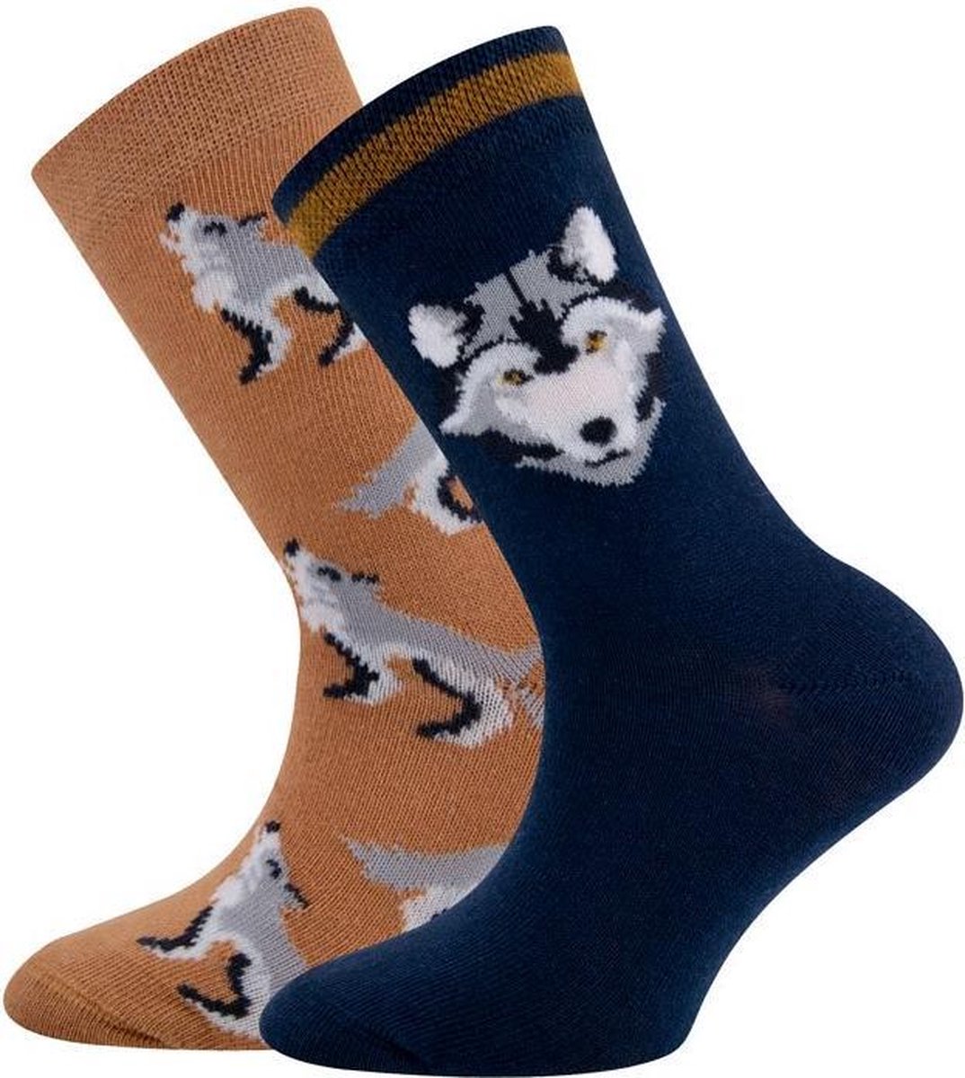 Lot de 2 paires de chaussettes enfant beiges et Blauw avec loups - 23/26