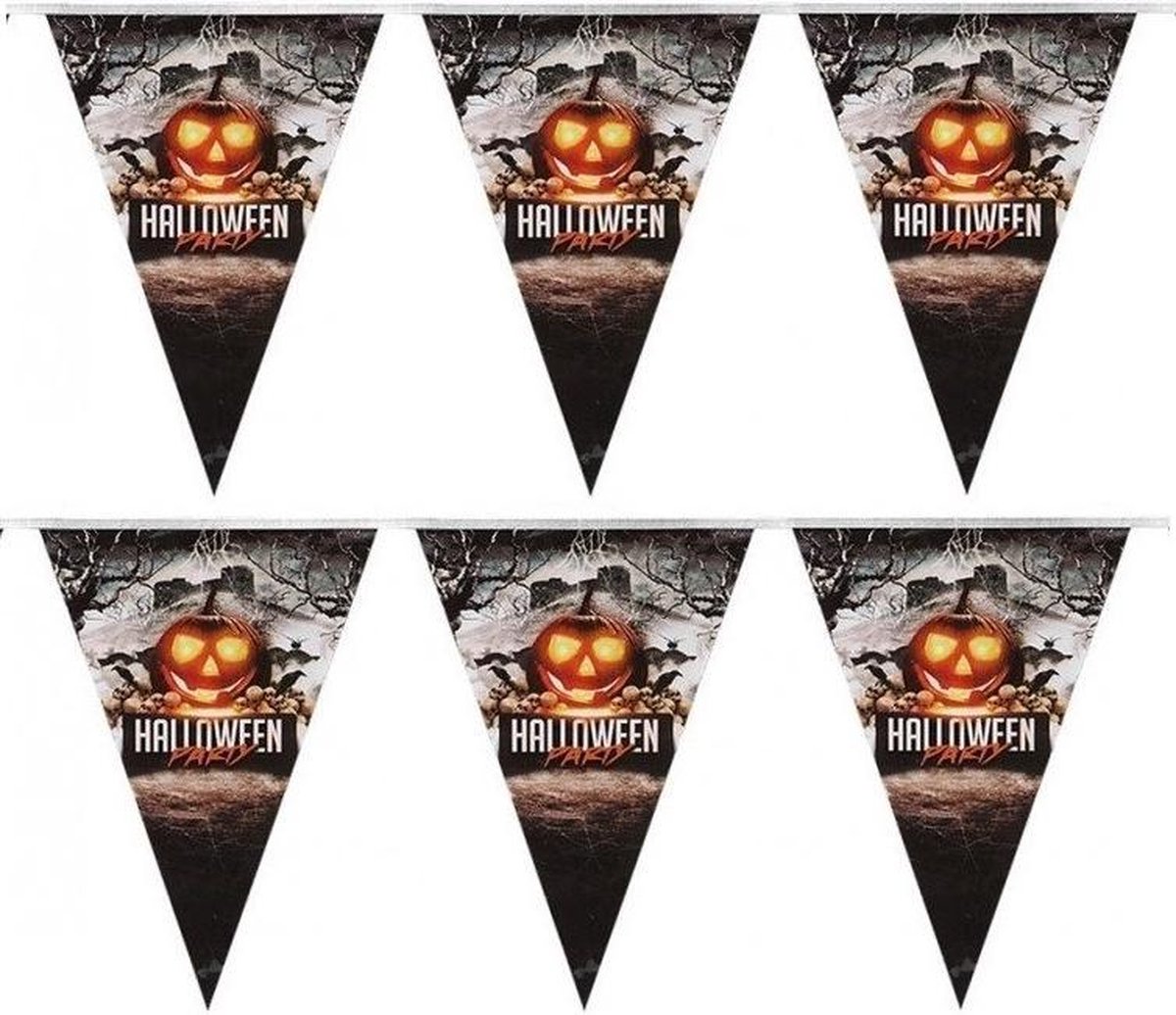 2x Vlaggenlijnen/slingers pompoen 250 cm - Halloween feest versiering/decoratie - Horror griezel feestje