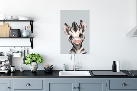Affiche Zebra - Enfant - Grijs - 60x90 cm