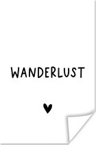 Poster Engelse quote "Wanderlust" met een hartje op een witte achtergrond - 40x60 cm