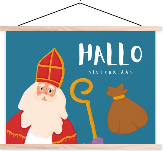 Porte-affiche avec affiche 40x30 cm - Affiche scolaire - Sinterklaas - Citations - Saint Nicolas - Bonjour Sinterklaas - Enfants - Garçons - Filles - Kids - Affiche textile - Lattes vierges