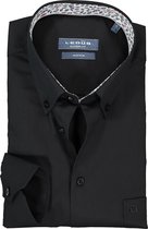 Ledub overhemd modern fit overhemd - twill - zwart (dessin contrast) - Strijkvrij - Boordmaat: 40