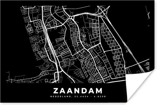 Poster Kaart - Zaandam - Nederland - 120x80 cm
