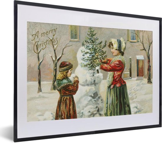 Fotolijst incl. Poster - Kerst - Sneeuw - Kerstkaart - 40x30 cm - Posterlijst - Kerstmis Decoratie - Kerstversiering - Kerstdecoratie Woonkamer - Kerstversiering - Kerstdecoratie voor binnen - Kerstmis