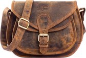 WILD WOODS Leren Schoudertasje - Dames - Afgeronde bodem - Buffelleer - Vintage Bruin
